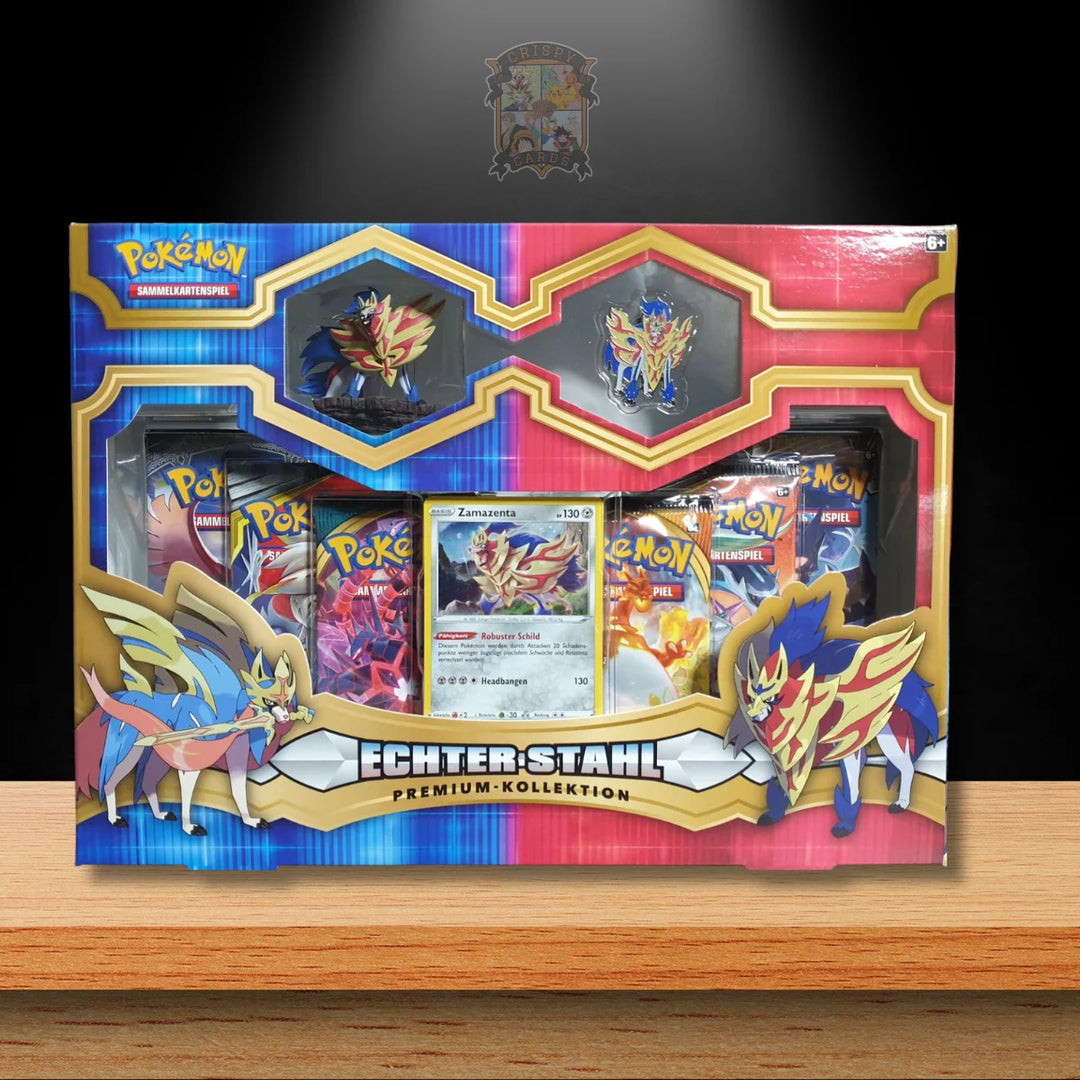 Echter Stahl Premium Figuren & Pin Kollektion - Zamazenta in einer attraktiven Sammlerbox für Pokémon Fans