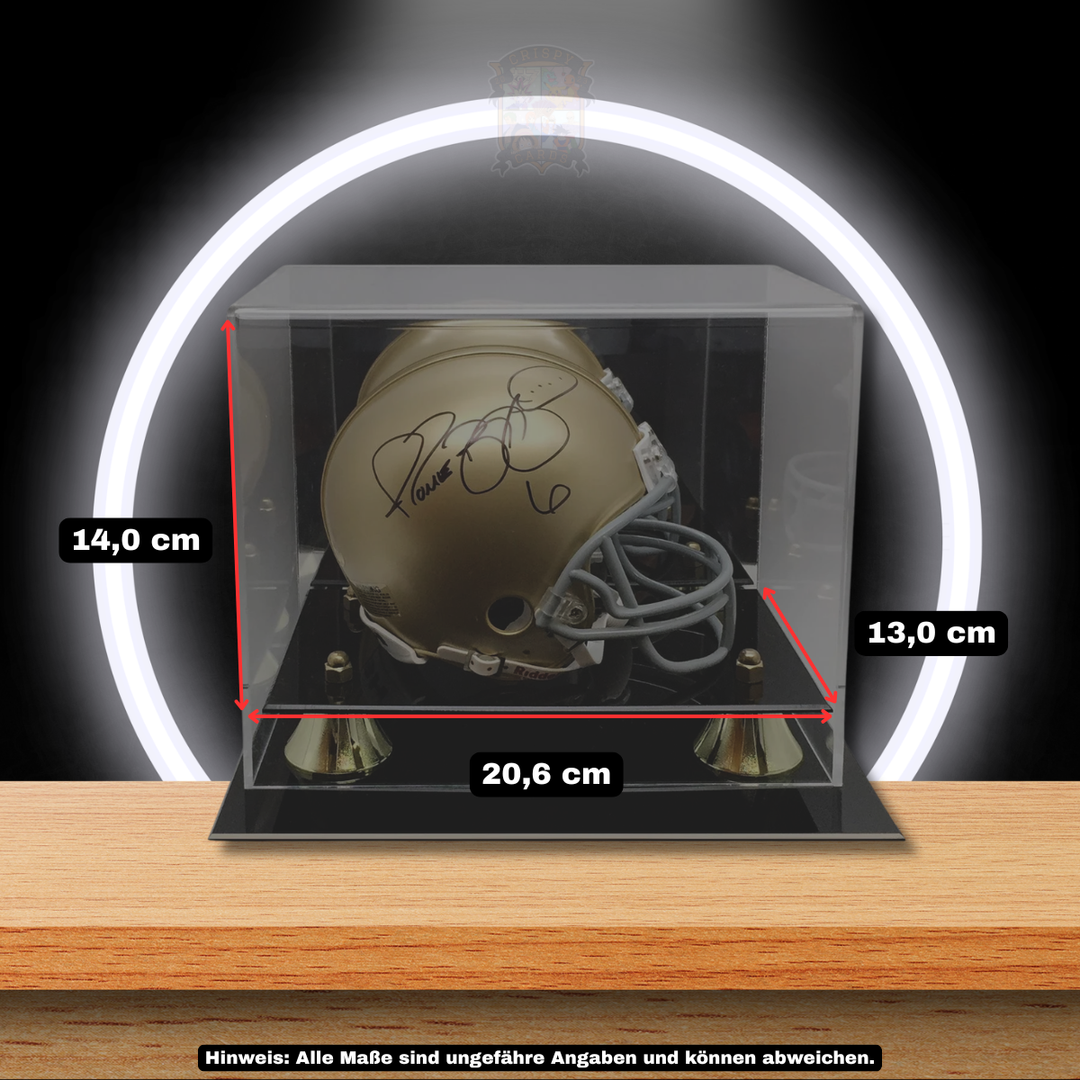 BCW Acrylic Mini Helmet Display mit Maßangabe