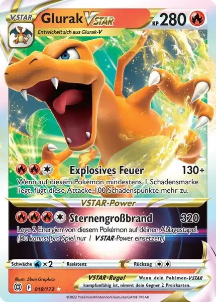 Glurak VSTAR 018/172 – Pokémon Strahlende Sterne Karte