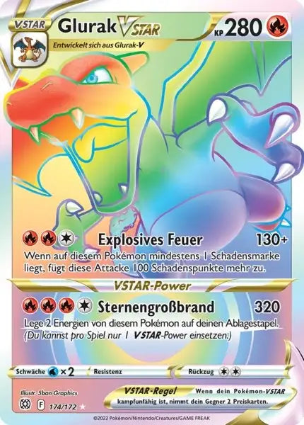 Glurak VSTAR 174/172 – Pokémon Strahlende Sterne Karte