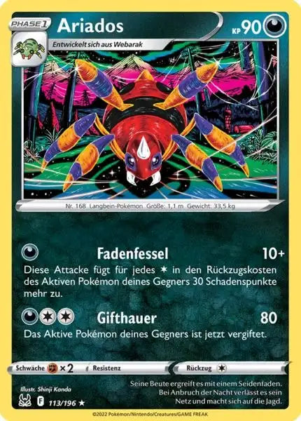 Ariados 113/196 – Pokémon Verlorener Ursprung Karte
