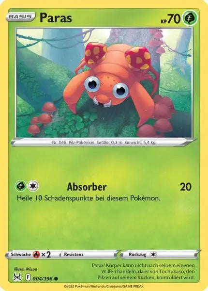Paras 004/196 – Pokémon Verlorener Ursprung Karte