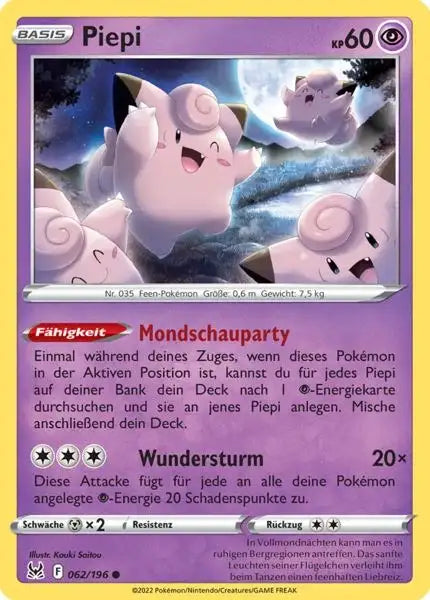 Piepi 062/196 – Pokémon Verlorener Ursprung Karte