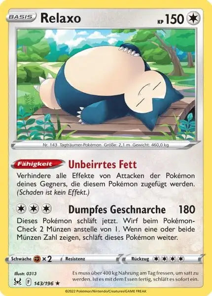 Relaxo 143/196 – Pokémon Verlorener Ursprung Karte