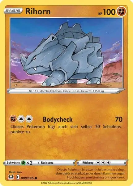 Rihorn 089/196 – Pokémon Verlorener Ursprung Karte