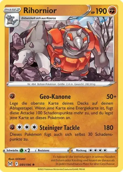 Rihornior 091/196 – Pokémon Verlorener Ursprung Karte