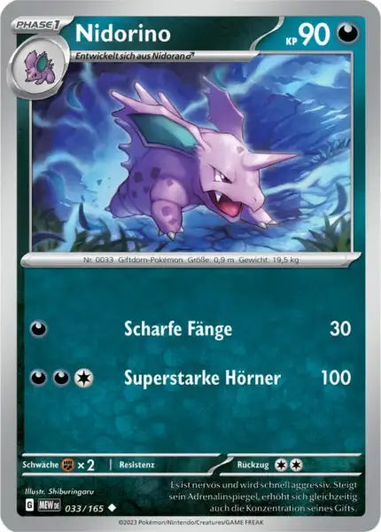 Nidorino 033/165 – Pokémon 151 Karte