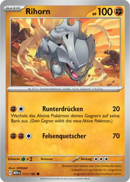 Rihorn 111/165 – Pokémon 151 Karte