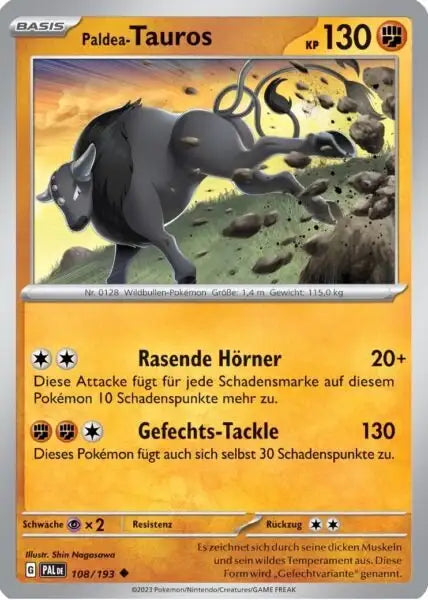 Paldea Tauros 108/193 – Pokémon Entwicklungen in Paldea Karte
