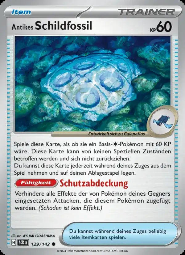Antikes schildfossil 129/142 – Pokémon Stellarkrone Karte