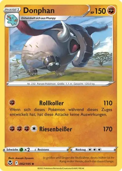 Donphan 092/195 – Pokémon Silberne Sturmwinde Karte