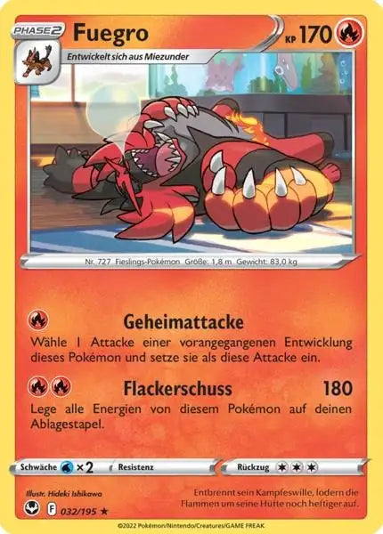 Fuegro 032/195 – Pokémon Silberne Sturmwinde Karte