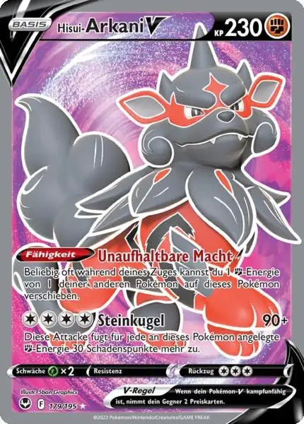 Hisui Arkani V 179/195 – Pokémon Silberne Sturmwinde Karte