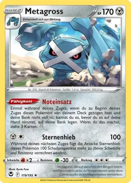 Metagross 119/195 – Pokémon Silberne Sturmwinde Karte