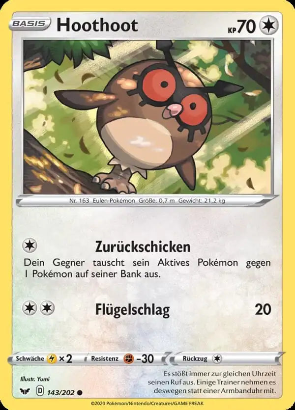 hoothoot 143/202 – Pokémon Schwert & Schild Karte