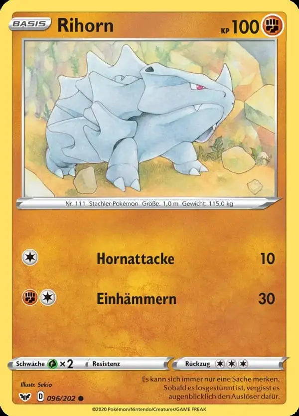 rihorn 096/202 – Pokémon Schwert & Schild Karte