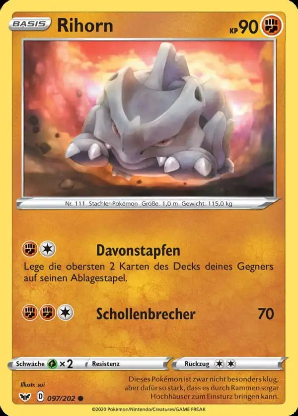 rihorn 097/202 – Pokémon Schwert & Schild Karte