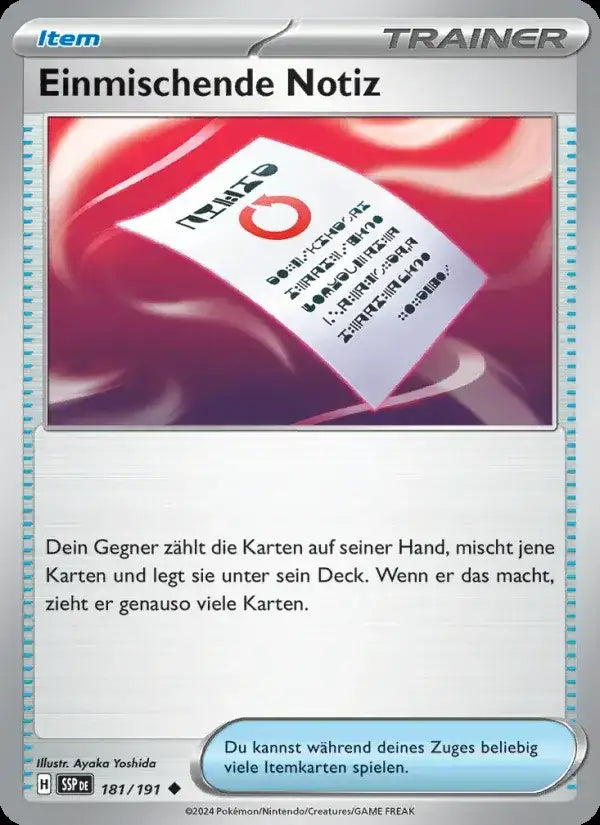 Einmischende notiz 181/191 – Pokémon Stürmische Funken Karte