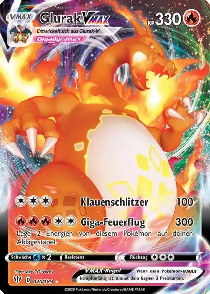 glurak vmax 020/189 – Pokémon Flammende Finsternis Karte