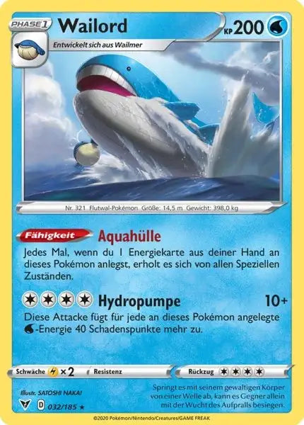 wailord 032/185 – Pokémon Farbenschock Karte